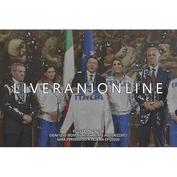 Il Presidente del Consiglio dei Ministri, Matteo Renzi, incontra a Palazzo Chigi a Roma 29 luglio 2014, gli atleti azzurri che hanno conquistato il podio ai recenti Campionati mondiali di scherma. Gli atleti saranno guidati dal Presidente del CONI, Giovanni Malago\', dal Segretario Generale, Roberto Fabbricini, dal Vice Segretario, Carlo Mornati e dal Presidente della Federazione Italiana Scherma e Vice Presidente vicario del CONI, Giorgio Scarso. ©Corradetti/AGENZIA ALDO LIVERANI SAS