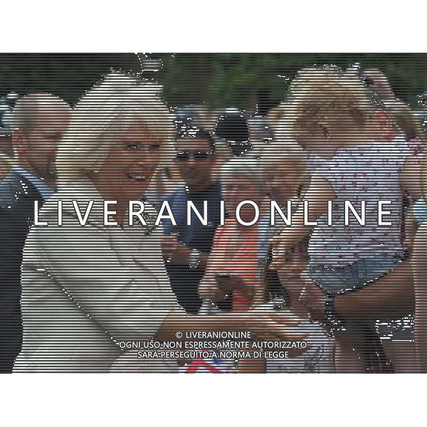(j) Camilla Duchess of Cornwall picks up a hat dropped by a child and attempts to place it back on the reluctant child\'s head during a visit to the market town of Oakham Prince of Wales and Duchess of Cornwall visits Rutland, Britain - 28 Jul 2014 ©photoshot/Agenzia Aldo Liverani sas - ITALY ONLY - EDITORIAL USE ONLY - REALI INGLESI: Il Principe Carlo d\'inghilterra e la moglie Camilla Duchessa di Cornovaglia in visita ufficiale alla citta\' mercato di Oakham Rutland, Regno Unito - 28 luglio 2014