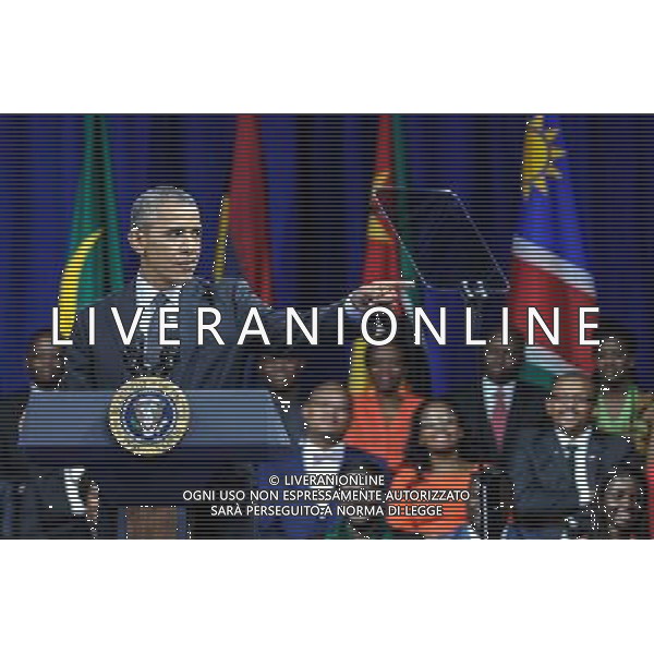 (140728) --WASHINGTON D.C., July 28, 2014 () -- U.S. President Barack Obama speaks during the Presidential Summit for the Washington Fellowship for Young African Leaders in Washington D.C., capital of the United States, July 28, 2014. Around 500 young African leaders are invited to attend this summit and the number will double next year. To show respect for African Hero Nelson Mandela, the Washington Fellowship for Young African Leaders changed its name to Mandela Washington Fellowship for Young African Leaders, anounced by Barack Obama during the summit. (/Bao Dandan) ©photoshot/Agenzia Aldo Liverani sas - ITALY ONLY - EDITORIAL USE ONLY - Il presidente americano Barack Obama parla Durante il vertice presidenziale per giovani leader africani a Washington DC, la capitale degli Stati Uniti, 28 luglio 2014.