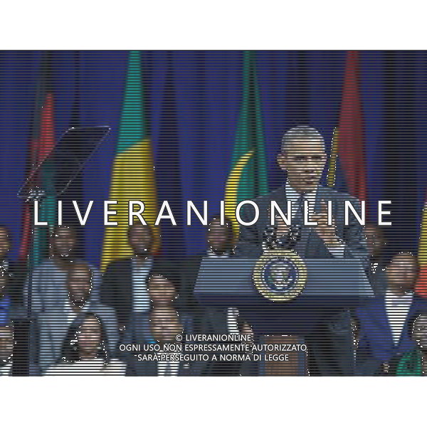 (140728) --WASHINGTON D.C., July 28, 2014 () -- U.S. President Barack Obama speaks during the Presidential Summit for the Washington Fellowship for Young African Leaders in Washington D.C., capital of the United States, July 28, 2014. Around 500 young African leaders are invited to attend this summit and the number will double next year. To show respect for African Hero Nelson Mandela, the Washington Fellowship for Young African Leaders changed its name to Mandela Washington Fellowship for Young African Leaders, anounced by Barack Obama during the summit. (/Bao Dandan) ©photoshot/Agenzia Aldo Liverani sas - ITALY ONLY - EDITORIAL USE ONLY - Il presidente americano Barack Obama parla Durante il vertice presidenziale per giovani leader africani a Washington DC, la capitale degli Stati Uniti, 28 luglio 2014.