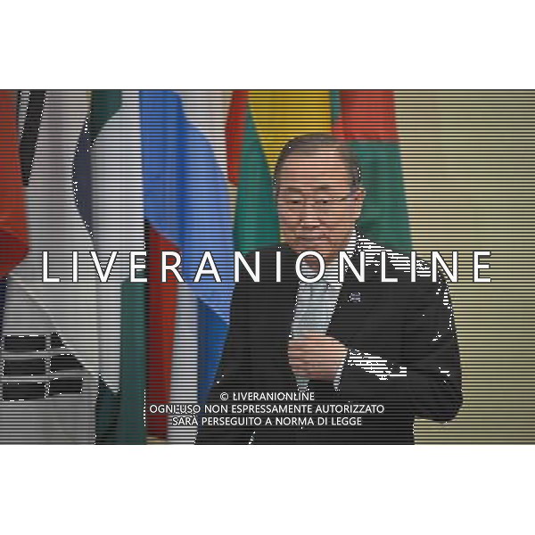 (140728) -- New York, July 28, 2014 () -- United Nations Secretary-General Ban Ki-moon arrives for a press briefing on his recent trip to the Middle East, at the UN headquarters in New York, on July 28, 2014. UN Secretary-General Ban Ki-moon on Monday reiterated his call for an \'immediate and unconditional ceasefire\' in the Gaza Strip, where more than 1,030 Palestinians and 43 Israeli soldiers were killed over the past weeks, saying that \'in the name of humanity, the violence must stop.\' (/Niu Xiaolei) ©photoshot/Agenzia Aldo Liverani sas - ITALY ONLY - EDITORIAL USE ONLY