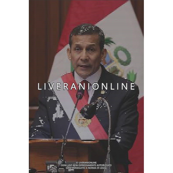 PRU04 (140728) -- LIMA, julio, 28, 2014 (Xinhua) -- El presidente peruano, Ollanta Humala, pronuncia un discurso durante un acto para conmemorar el 193 aniversario de la Independencia de Perú, en el Congreso de la Republica, en la ciudad de Lima, capital del Perú el 28 de julio de 2014. El presidente peruano, Ollanta Humala dirigió su mensaje a la nación por fiestas patrias como acto central de las celebraciones del 193 aniversario de la independencia. (Xinhua/Luis Camacho) (lc) ©photoshot/Agenzia Aldo Liverani sas - ITALY ONLY - EDITORIAL USE ONLY