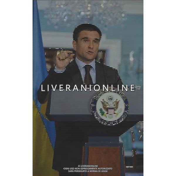 (140729)-- WASHINGTON D.C., July 29, 2014 () -- Ukrainian Foreign Minister Pavlo Klimkin speaks during a joint news conference with U.S. Secretary of State John Kerry at the State Department in Washington D.C., capital of the United States, July 29, 2014. \'While the Russians have said that they want to de-escalate the conflict, their actions have not shown a shred of evidence that they really have a legitimate desire to end the violence and end the bloodshed,\' Kerry said after a meeting with Ukrainian Foreign Minister Pavlo Klimkin at the State Department. (/Bao Dandan) ©photoshot/Agenzia Aldo Liverani sas - ITALY ONLY - EDITORIAL USE ONLY - Il segretario di Stato americano John Kerry con il ministro degli Esteri ucraino Pavlo Klimkin in conferenza stampa congiunta presso il Dipartimento di Stato a Washington DC, la capitale degli Stati Uniti, 29 luglio 2014.