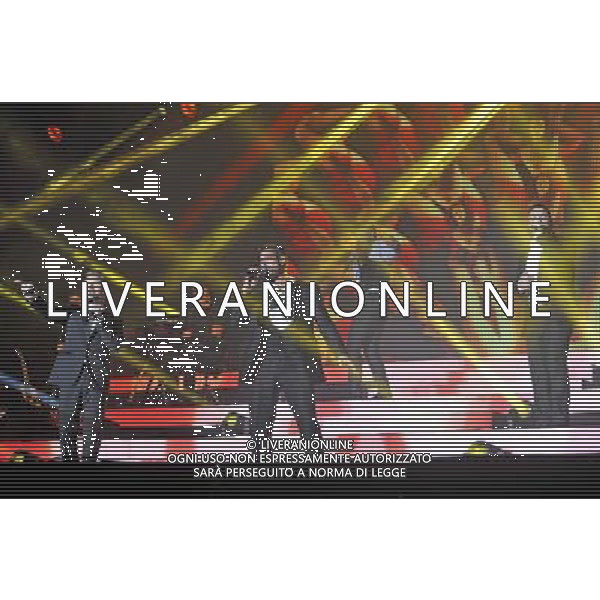 Boyzone (left to right:- Ronan Keating, Keith Duffy, Shane Lynch \' Mikey Graham) Perform On Stage During Epsom Live Music Nights At Epsom Downs Racecourse, Epsom, Surrey on Thursday 31 July 2014. ag aldo liverani sas only italy