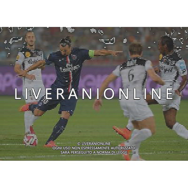 (140802) -- BEIJING, Aug. 2, 2014 () -- Paris Saint-Germain\'s Zlatan Ibrahimovic (2nd, L) scores during the match between Paris Saint-Germain and Guigamp in the French season-opening Champions Trophy football match in Beijing, China, on Aug. 2, 2014. Paris Saint-Germain won the match 2-0. (/Gong Lei) ©photoshot/Agenzia Aldo Liverani sas - ITALY ONLY - EDITORIAL USE ONLY
