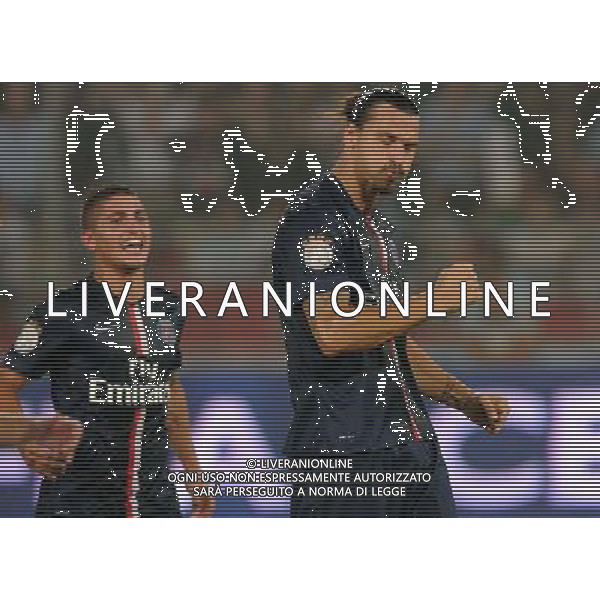 (140802) -- BEIJING, Aug. 2, 2014 () -- Paris Saint-Germain\'s Zlatan Ibrahimovic (R) celebrates scoring during the match between Paris Saint-Germain and Guigamp in the French season-opening Champions Trophy football match in Beijing, China, on Aug. 2, 2014. Paris Saint-Germain won the match 2-0. (/Gong Lei) ©photoshot/Agenzia Aldo Liverani sas - ITALY ONLY - EDITORIAL USE ONLY
