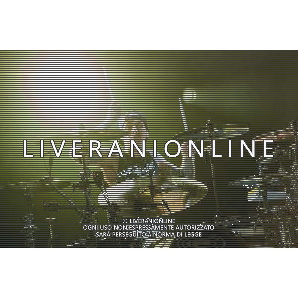 Drummer Travis Barker of American Pop Punk band Blink-182 performing at the first of two shows at Brixton Academy, London, England, UK on Wednesday 6th August 2014. AG ALDO LIVERANI SAS ONLY ITALY