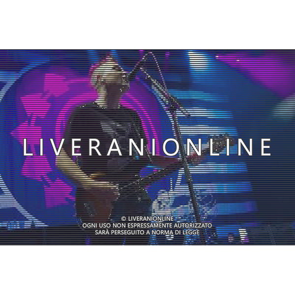 Bassist Mark Hoppus of American Pop Punk band Blink-182 performing at the first of two shows at Brixton Academy, London, England, UK on Wednesday 6th August 2014. AG ALDO LIVERANI SAS ONLY ITALY