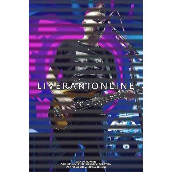 Bassist Mark Hoppus of American Pop Punk band Blink-182 performing at the first of two shows at Brixton Academy, London, England, UK on Wednesday 6th August 2014. AG ALDO LIVERANI SAS ONLY ITALY