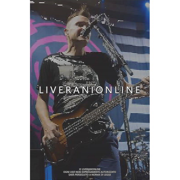 Bassist Mark Hoppus of American Pop Punk band Blink-182 performing at the first of two shows at Brixton Academy, London, England, UK on Wednesday 6th August 2014. AG ALDO LIVERANI SAS ONLY ITALY