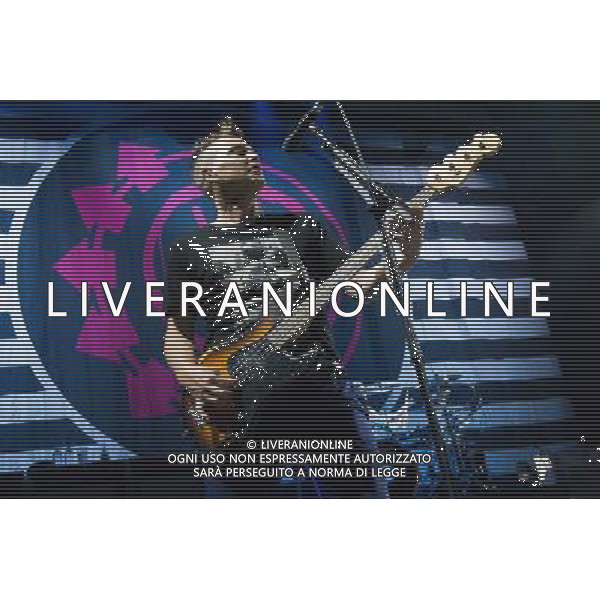 Bassist Mark Hoppus of American Pop Punk band Blink-182 performing at the first of two shows at Brixton Academy, London, England, UK on Wednesday 6th August 2014. AG ALDO LIVERANI SAS ONLY ITALY