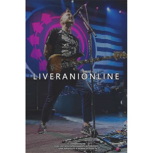 Bassist Mark Hoppus of American Pop Punk band Blink-182 performing at the first of two shows at Brixton Academy, London, England, UK on Wednesday 6th August 2014. AG ALDO LIVERANI SAS ONLY ITALY