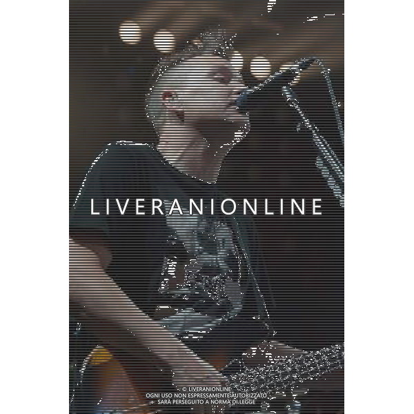 Bassist Mark Hoppus of American Pop Punk band Blink-182 performing at the first of two shows at Brixton Academy, London, England, UK on Wednesday 6th August 2014. AG ALDO LIVERANI SAS ONLY ITALY