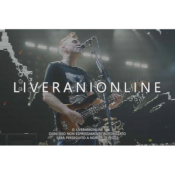 Bassist Mark Hoppus of American Pop Punk band Blink-182 performing at the first of two shows at Brixton Academy, London, England, UK on Wednesday 6th August 2014. AG ALDO LIVERANI SAS ONLY ITALY