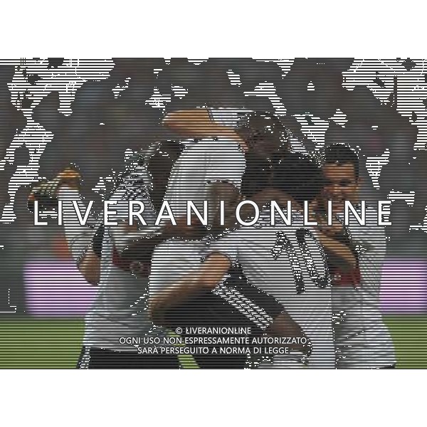 UEFA Champions League third leg qualification second leg match between Besiktas and Feyenoord at Olympic stadium in istanbul 06 august 2014. Pictured: Besiktas players celebrates after Demba Ba\'s third goal. Demba Ba hat trick in this match. ELIMINACJE KWALIFIKACJE LIGA MISTRZOW SEZON 2014/2015 PILKA NOZNA FOT. Seskimphoto / NEWSPIX.PL POLAND, TURKEY, GERMANY, AUSTRIA AND UK OUT !!! --- Newspix.pl AG ALDO LIVERANI SAS ONLY ITALY *** Local Caption *** www.newspix.pl mail us: info@newspix.pl call us: 0048 022 23 22 222 --- Polish Picture Agency by Ringier Axel Springer Poland