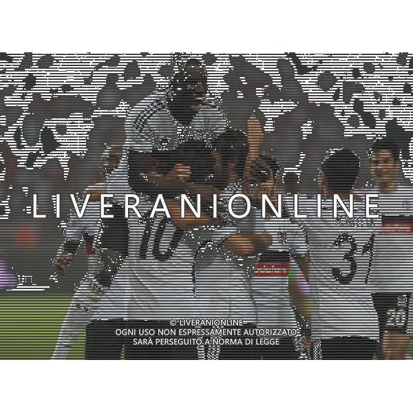 UEFA Champions League third leg qualification second leg match between Besiktas and Feyenoord at Olympic stadium in istanbul 06 august 2014. Pictured: Besiktas players celebrates after Demba Ba\'s third goal. Demba Ba hat trick in this match. ELIMINACJE KWALIFIKACJE LIGA MISTRZOW SEZON 2014/2015 PILKA NOZNA FOT. Seskimphoto / NEWSPIX.PL POLAND, TURKEY, GERMANY, AUSTRIA AND UK OUT !!! --- Newspix.pl AG ALDO LIVERANI SAS ONLY ITALY *** Local Caption *** www.newspix.pl mail us: info@newspix.pl call us: 0048 022 23 22 222 --- Polish Picture Agency by Ringier Axel Springer Poland