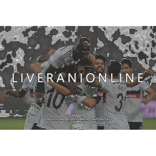 UEFA Champions League third leg qualification second leg match between Besiktas and Feyenoord at Olympic stadium in istanbul 06 august 2014. Pictured: Besiktas players celebrates after Demba Ba\'s third goal. Demba Ba hat trick in this match. ELIMINACJE KWALIFIKACJE LIGA MISTRZOW SEZON 2014/2015 PILKA NOZNA FOT. Seskimphoto / NEWSPIX.PL POLAND, TURKEY, GERMANY, AUSTRIA AND UK OUT !!! --- Newspix.pl AG ALDO LIVERANI SAS ONLY ITALY *** Local Caption *** www.newspix.pl mail us: info@newspix.pl call us: 0048 022 23 22 222 --- Polish Picture Agency by Ringier Axel Springer Poland