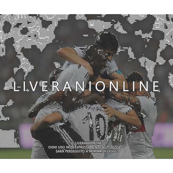 UEFA Champions League third leg qualification second leg match between Besiktas and Feyenoord at Olympic stadium in istanbul 06 august 2014. Pictured: Besiktas players celebrates after Demba Ba\'s third goal. Demba Ba hat trick in this match. ELIMINACJE KWALIFIKACJE LIGA MISTRZOW SEZON 2014/2015 PILKA NOZNA FOT. Seskimphoto / NEWSPIX.PL POLAND, TURKEY, GERMANY, AUSTRIA AND UK OUT !!! --- Newspix.pl AG ALDO LIVERANI SAS ONLY ITALY *** Local Caption *** www.newspix.pl mail us: info@newspix.pl call us: 0048 022 23 22 222 --- Polish Picture Agency by Ringier Axel Springer Poland