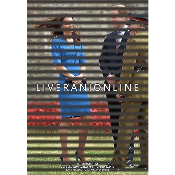 The Duke and Duchess of Cambridge with Lord Dannatt, Constable of the Tower of London, view the Tower of London\'s \'Blood Swept Lands and Seas of Red\' poppy installation which commemorate the 100th anniversary of the outbreak of First World War. AG ALDO LIVERANI SAS ONLY ITALY