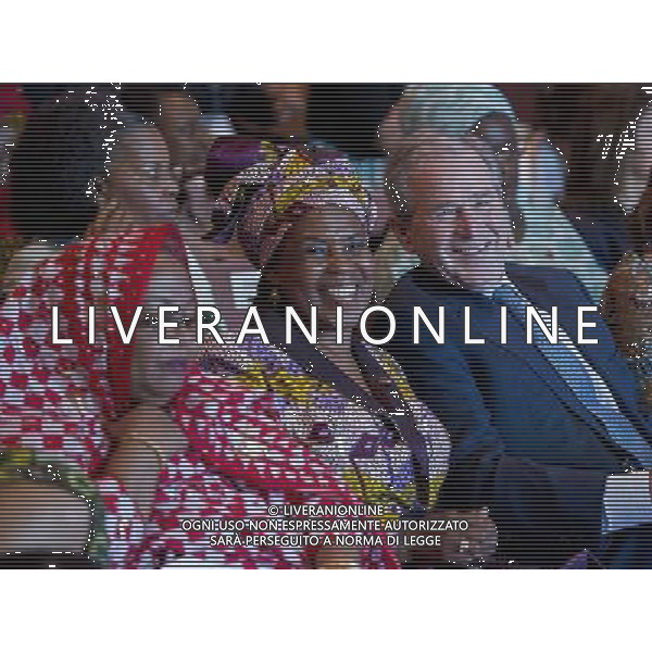 Former United States President George W. Bush shares a smile with participants in the plenary session \'Investing in our Future\' at the U.S. - Africa Leaders Summit at the John F. Kennedy Center for the Performing Arts in Washington, D.C. on Wednesday, August 6, 2014. From left to right: First lady Hadidja Abubakar Ikililou Dhoinine of Comoros; first lady Constancia Mangue De Obiang of Equatorial Guinea; former President Bush. AG ALDO LIVERANI SAS ONLY ITALY