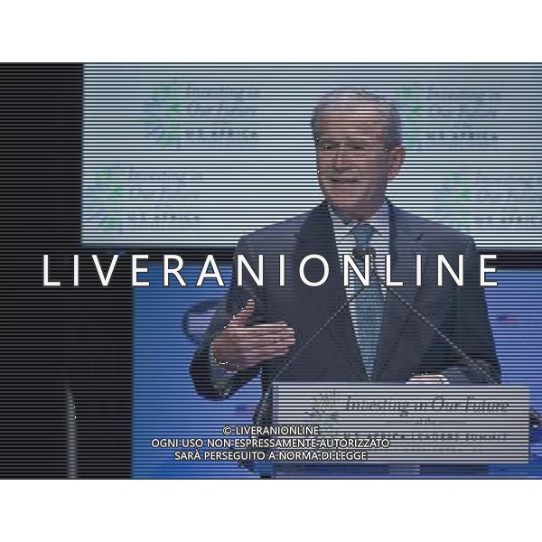 Former United States President George W. Bush makes remarks during the plenary session \'Investing in our Future\' at the U.S. - Africa Leaders Summit at the John F. Kennedy Center for the Performing Arts in Washington, D.C. on Wednesday, August 6, 2014. AG ALDO LIVERANI SAS ONLY ITALY