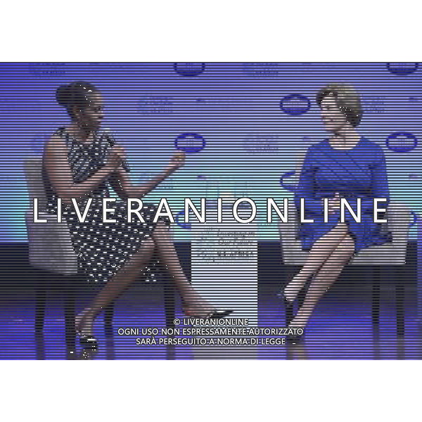 First lady Michelle Obama and former first lady Laura Bush participate in a conversation on \'Investing in our Future at the U.S. - Africa Leaders Summit at the John F. Kennedy Center for the Performing Arts in Washington, D.C. on Wednesday, August 6, 2014. AG ALDO LIVERANI SAS ONLY ITALY