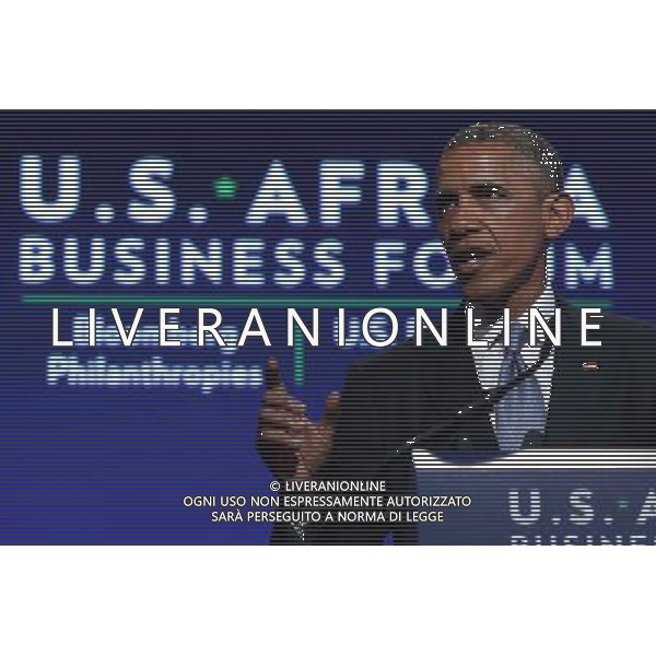 United States President Barack Obama delivers closing remarks during the U.S.-Africa Business Forum at the Mandarin Oriental Hotel in Washington D.C., USA, 5 August 2014. President Barack Obama is promoting business relationships between the United States and African countries during the three-day U.S.-Africa Leaders Summit, where 49 heads of state are meeting in Washington. AG ALDO LIVERANI SAS ONLY ITALY