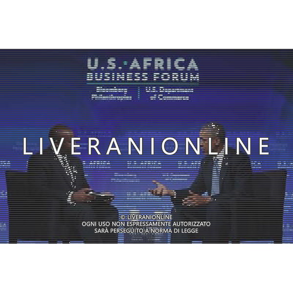 United States President Barack Obama engages in a question-and-answer session with Takunda Ralph Michael Chingonzo of Zimbabwe (L) during the U.S.-Africa Business Forum at the Mandarin Oriental Hotel in Washington D.C., USA, 5 August 2014. President Barack Obama is promoting business relationships between the United States and African countries during the three-day U.S.-Africa Leaders Summit, where 49 heads of state are meeting in Washington. AG ALDO LIVERANI SAS ONLY ITALY