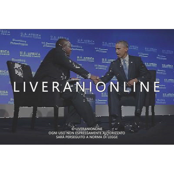 United States President Barack Obama engages in a question-and-answer session with Takunda Ralph Michael Chingonzo of Zimbabwe (L) during the U.S.-Africa Business Forum at the Mandarin Oriental Hotel in Washington D.C., USA, 5 August 2014. President Barack Obama is promoting business relationships between the United States and African countries during the three-day U.S.-Africa Leaders Summit, where 49 heads of state are meeting in Washington. AG ALDO LIVERANI SAS ONLY ITALY