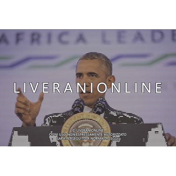United States President Barack Obama speaks during a press conference after the Africa Leaders Summit at the State Department in Washington, DC, August 6, 2014. Obama promoted business relationships between the United States and African countries during the three-day U.S.-Africa Leaders Summit, where 49 heads of state are meeting in Washington. AG ALDO LIVERANI SAS ONLY ITALY