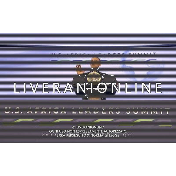 United States President Barack Obama speaks during a press conference after the Africa Leaders Summit at the State Department in Washington, DC, August 6, 2014. Obama promoted business relationships between the United States and African countries during the three-day U.S.-Africa Leaders Summit, where 49 heads of state are meeting in Washington. AG ALDO LIVERANI SAS ONLY ITALY