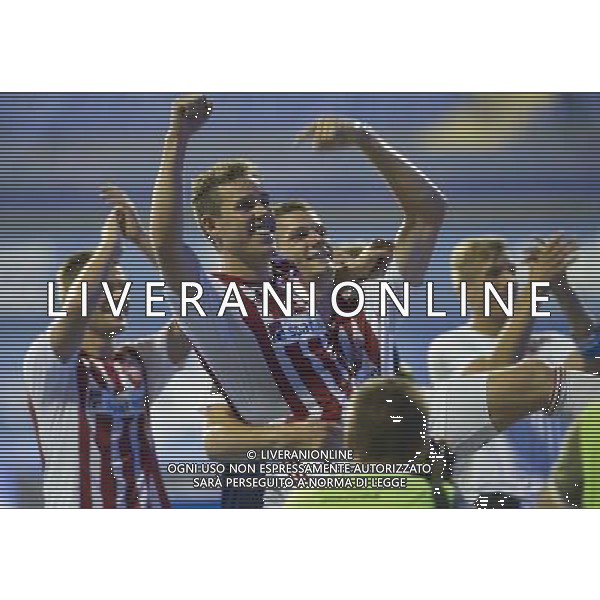 (140807) -- ZAGREB, AUG. 7, 2014() -- Anders Jacobsen(2nd L) of Aalborg celebrates with his teammates during UEFA Champions League 3rd Qualifying Round soccer match against Dinamo Zagreb at the Maksimir Stadium in Zagreb, Croatia, Aug. 6, 2014. Aalborg won 2-0. (/Miso Lisanin) AG ALDO LIVERANI SAS ONLY ITALY