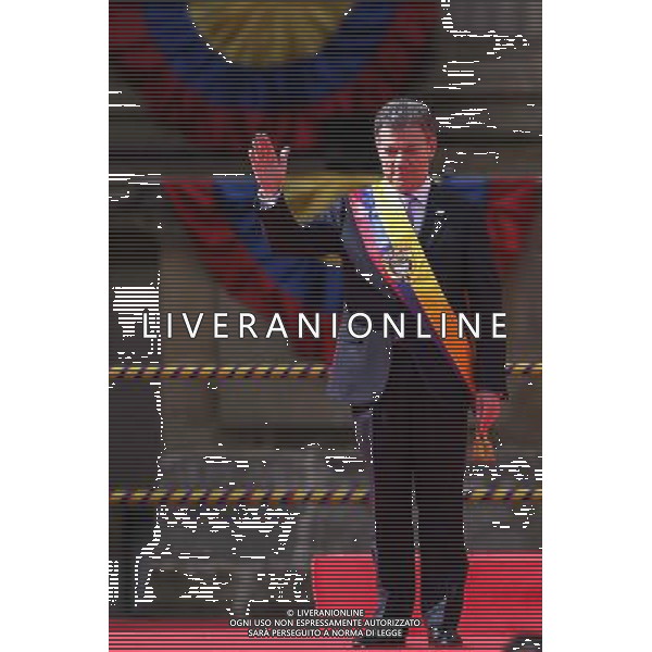 (140808) -- BOGOTA, Aug. 8, 2014 () -- Colombian President Juan Manuel Santos attends the swearing-in ceremony in Bogota, capital of Colombia, on Aug. 7, 2014. Santos was sworn in for a second term on Thursday. (/Jhon Paz) ©photoshot/Agenzia Aldo Liverani sas - ITALY ONLY - EDITORIAL USE ONLY - Cerimonia di inaugurazione per il secondo mandato del rieletto presidente colombiano Juan Manuel Santos a Bogota\', capitale della Colombia, il 7 agosto, 2014