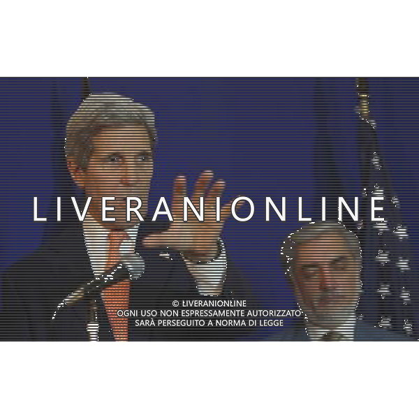 (140808) -- KABUL, Aug. 8, 2014 () -- U.S. Secretary of State John Kerry speaks during a joint press conference in Kabul, Afghanistan on Aug. 8, 2014. Both Afghan presidential candidates Abdullah Abdullah and Ashraf Ghani Ahmadzai on Friday agreed to accept the election results. They made the announcement at a joint press conference attended by U.S. Secretary of State John Kerry and UN Secretary General Special envoy to Afghanistan Jan Kubis here. (/Ahmad Massoud) ©PHOTOSHOT/Agenzia Aldo Liverani sas - ITALY ONLY - EDITORIAL USE ONLY