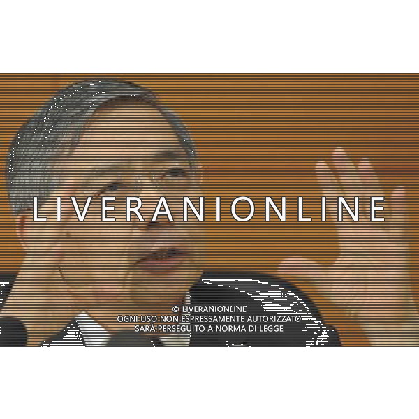 (140808) -- TOKYO, Aug. 8, 2014 () -- The Bank of Japan (BOJ) Governor Haruhiko Kuroda speaks at a press conference in Tokyo, Japan, Aug. 8, 2014. BOJ announced that it expects Japan\'s economy to continue its moderate recovery trend, and the effects of the subsequent decline in demand following the front-loaded increase prior to the consumption tax hike to wane gradually. (/Stringer) (zjy) ©PHOTOSHOT/Agenzia Aldo Liverani sas - ITALY ONLY - EDITORIAL USE ONLY