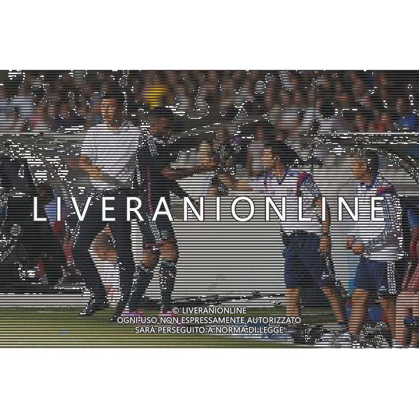 Hubert Fournier / Alexandre Lacazette - 07.08.2014 - Lyon / Mlada Boleslav - Tour preliminaire de Ligue Europa 2014/2015 Photo : Jean Paul Thomas / Icon Sport AG ALDO LIVERANI SAS ONLY ITALY