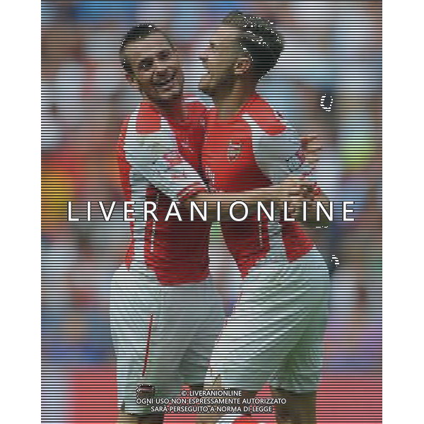 AARON RAMSEY \' MATHIEU DEBUCHY ARSENAL FC V MANCHESTER CITY FC THE FA COMMUNITY SHIELD 2014 WEMBLEY STADIUM, LONDON, ENGLAND 10 August 2014 GAU81573 THE FA COMMUNITY SHIELD 2014 WARNING! This Photograph May Only Be Used For Newspaper And/Or Magazine Editorial Purposes. May Not Be Used For Publications Involving 1 player, 1 Club Or 1 Competition Without Written Authorisation From Football DataCo Ltd. For Any Queries, Please Contact Football DataCo Ltd on +44 (0) 207 864 9121 AG ALDO LIVERANI SAS ONLY ITALY