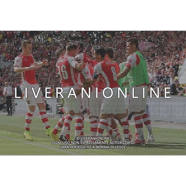Arsenal\'s Santi Cazorla celebrates his goal Photographer Kieran Galvin/CameraSport Football Friendly - FA Community Shield - Arsenal v Manchester City - Sunday 10th August 2014 - Wembley - London © CameraSport - 43 Linden Ave. Countesthorpe. Leicester. England. LE8 5PG - Tel: +44 (0) 116 277 4147 - admin@camerasport.com - www.camerasport.com AG ALDO LIVERANI SAS ONLY ITALY