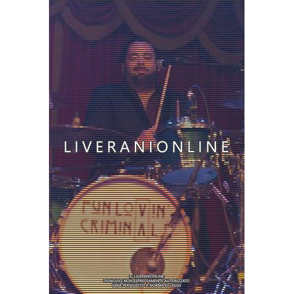 Fun Lovin\' Criminals (FLC) - Frank Benbini (drums) performing live on Hugh Thomas\' 46th birthday in concert at the Brooklyn Bowl, Greenwich, London, United Kingdom Date: 09/08/2014 AG ALDO LIVERANI SAS ONLY ITALY