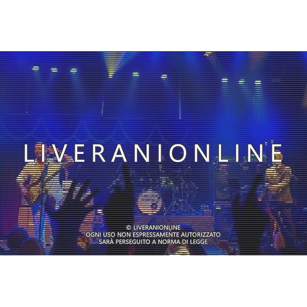 Fun Lovin\' Criminals (FLC) - Hugh Thomas (vocals, guitar), Fast (bass, keyboards, harmonica, trumpet), Frank Benbini (drums) performing live on Hugh Thomas\' 46th birthday in concert at the Brooklyn Bowl, Greenwich, London, United Kingdom Date: 09/08/2014 AG ALDO LIVERANI SAS ONLY ITALY