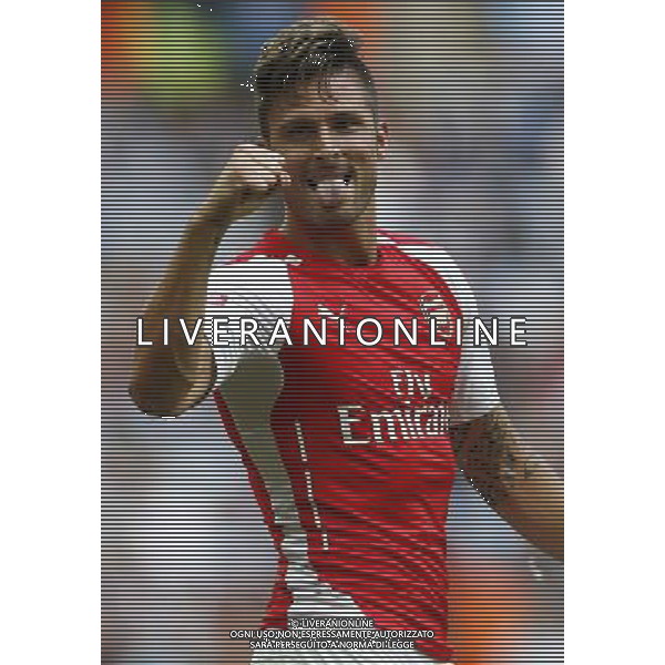 (140811) -- LONDON, Aug. 11, 2014 () -- Olivier Giroud of Arsenal celebrates scoring during the Community Shield match between Arsenal and Manchester City at Wembley Stadium in London, Britain on Aug. 10, 2014. Arsenal won 3-0. (/Wang Lili)(zc) AG ALDO LIVERANI SAS ONLY ITALY