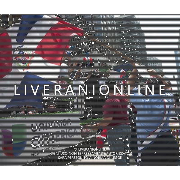 Thousands of Dominican-Americans and their friends and supporters march and view the 33rd Annual Dominican Day Parade in New York on Sixth Avenue on Sunday, August 10, 2014. Politicians, flags and cultural pride were on display at the annual event. Over 6o0,000 people identifying themselves as as Dominicans live in the New York area and with beautiful weather it seem like almost all of them were on Sixth Avenue. ©PHOTOSHOT/Agenzia Aldo Liverani sas - ITALY ONLY - EDITORIAL USE ONLY - 33ma parata annuale nella giornata domenicana a New York, sulla Sixth Avenue, 10 agosto 2014