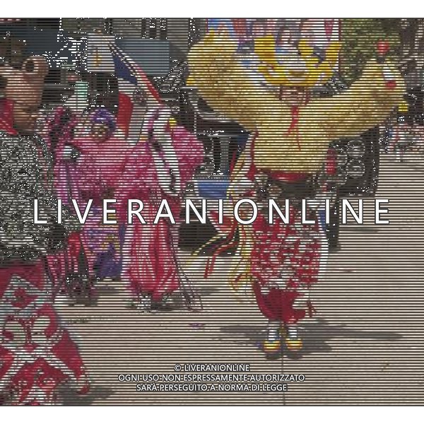 Costumed dancers perform in the 33rd Annual Dominican Day Parade in New York on Sixth Avenue on Sunday, August 10, 2014. Politicians, flags and cultural pride were on display at the annual event. Over 6o0,000 people identifying themselves as as Dominicans live in the New York area and with beautiful weather it seem like almost all of them were on Sixth Avenue. ©PHOTOSHOT/Agenzia Aldo Liverani sas - ITALY ONLY - EDITORIAL USE ONLY - 33ma parata annuale nella giornata domenicana a New York, sulla Sixth Avenue, 10 agosto 2014
