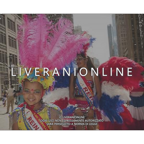 Costumed dancers from Grupo Carnavelsco de Santiago en NJ in the 33rd Annual Dominican Day Parade in New York on Sixth Avenue on Sunday, August 10, 2014. Politicians, flags and cultural pride were on display at the annual event. Over 6o0,000 people identifying themselves as as Dominicans live in the New York area and with beautiful weather it seem like almost all of them were on Sixth Avenue. ©PHOTOSHOT/Agenzia Aldo Liverani sas - ITALY ONLY - EDITORIAL USE ONLY - 33ma parata annuale nella giornata domenicana a New York, sulla Sixth Avenue, 10 agosto 2014