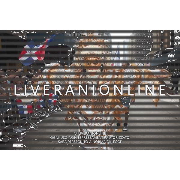 Costumed performer marches in the 33rd Annual Dominican Day Parade in New York on Sixth Avenue on Sunday, August 10, 2014. Politicians, flags and cultural pride were on display at the annual event. Over 6o0,000 people identifying themselves as as Dominicans live in the New York area and with beautiful weather it seem like almost all of them were on Sixth Avenue. ©PHOTOSHOT/Agenzia Aldo Liverani sas - ITALY ONLY - EDITORIAL USE ONLY - 33ma parata annuale nella giornata domenicana a New York, sulla Sixth Avenue, 10 agosto 2014