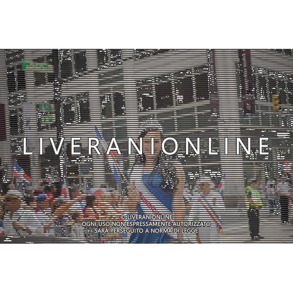 Hispanic beauty queen rides in the 33rd Annual Dominican Day Parade in New York on Sixth Avenue on Sunday, August 10, 2014. Politicians, flags and cultural pride were on display at the annual event. Over 6o0,000 people identifying themselves as as Dominicans live in the New York area and with beautiful weather it seem like almost all of them were on Sixth Avenue. ©PHOTOSHOT/Agenzia Aldo Liverani sas - ITALY ONLY - EDITORIAL USE ONLY - 33ma parata annuale nella giornata domenicana a New York, sulla Sixth Avenue, 10 agosto 2014