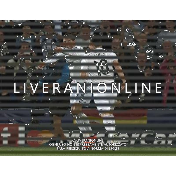 Real Madrid\'s Cristiano Ronaldo celebrates scoring his sides second goal Photographer Ian Cook/CameraSport Football - UEFA Supercup - Real Madrid v Sevilla - Tuesday 12th August 2014 - Cardiff City Stadium - Cardiff © CameraSport - 43 Linden Ave. Countesthorpe. Leicester. England. LE8 5PG - Tel: +44 (0) 116 277 4147 - admin@camerasport.com - www.camerasport.com AG ALDO LIVERANI SAS ONLY ITALY