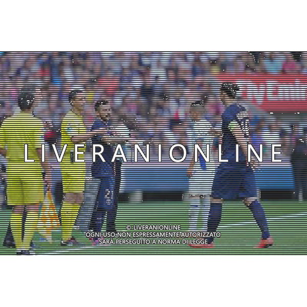 Sortie Zlatan Ibrahimovic / Ezequiel Lavezzi - 16.08.2014 - Paris Saint Germain / Bastia - 2eme journee de Ligue 1 Photo : Aurelien Meunier / Icon Sport AG ALDO LIVERANI SAS ONLY ITALY