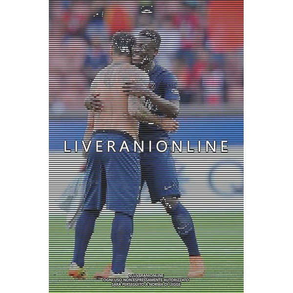 Joie PSG - Ezequiel Lavezzi / Serge Aurier - 16.08.2014 - Paris Saint Germain / Bastia - 2eme journee de Ligue 1 Photo : Aurelien Meunier / Icon Sport AG ALDO LIVERANI SAS ONLY ITALY