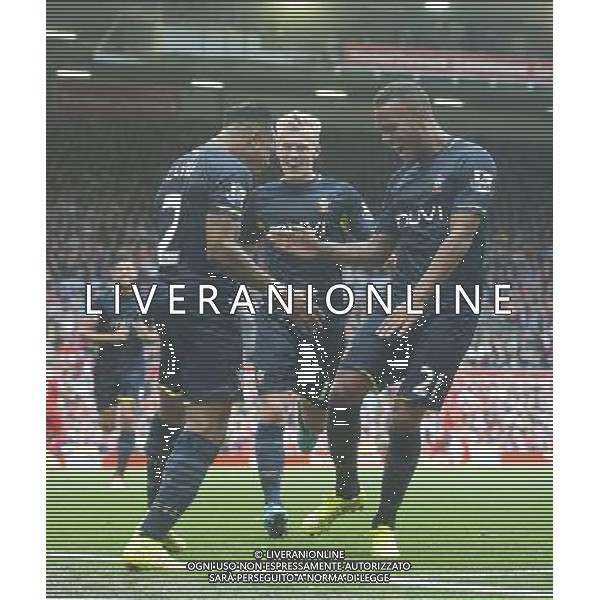 Southampton\'s Nathaniel Clyne celebrates scoring his sides equalising goal to make the score 1-1 with team-mates James Ward-Prowse and Ryan Bertrand Photographer Stephen White/CameraSport Football - Barclays Premiership - Liverpool v Southampton - Sunday 17th August 2014 - Anfield - Liverpool Â© CameraSport - 43 Linden Ave. Countesthorpe. Leicester. England. LE8 5PG - Tel: +44 (0) 116 277 4147 - admin@camerasport.com - www.camerasport.com AG ALDO LIVERANI SAS ONLY ITALY